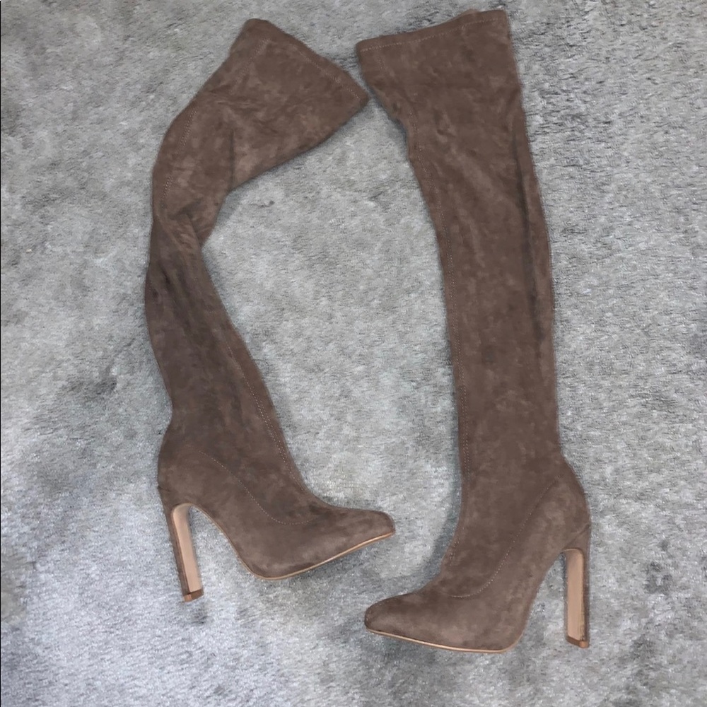 Brown suede over the knee boots